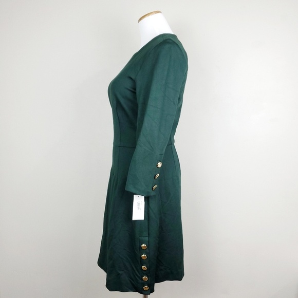 Trina Turk Dress Womens 4 Green Button Ponte Flush Mini - Picture 3 of 6